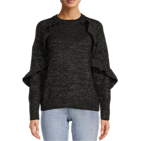 Women's Shimmering Ruffle Sweater Top Shirt Size L - Picture 2 of 5